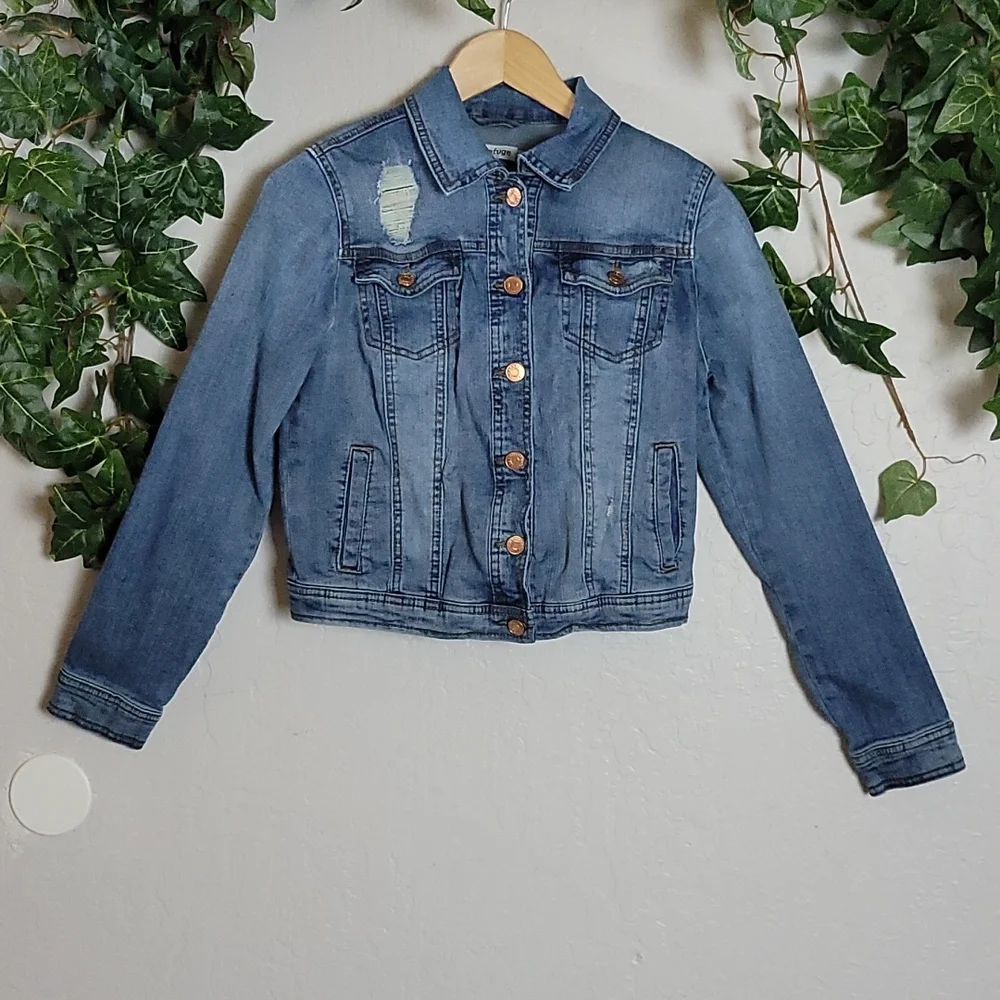 REFUGE Distressed Jean Trucker Jacket  M